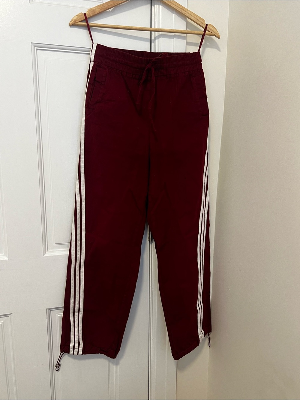 Linen Burgundy Track Pants with White Side Stripes